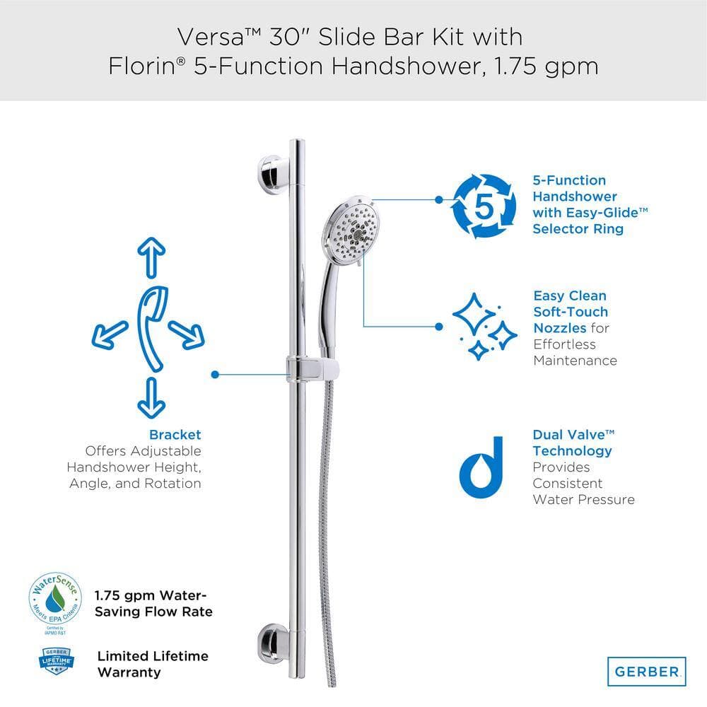 Gerber Versa 5-Spray Round Wall Bar Shower Kit with Hand Shower in Chrome (2)