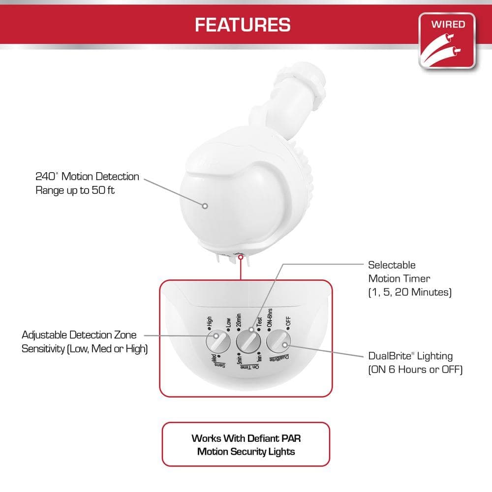 Defiant 240 Degree White Motion Sensor Wired Outdoor Dusk-to-Dawn Replacement Sensor (4)