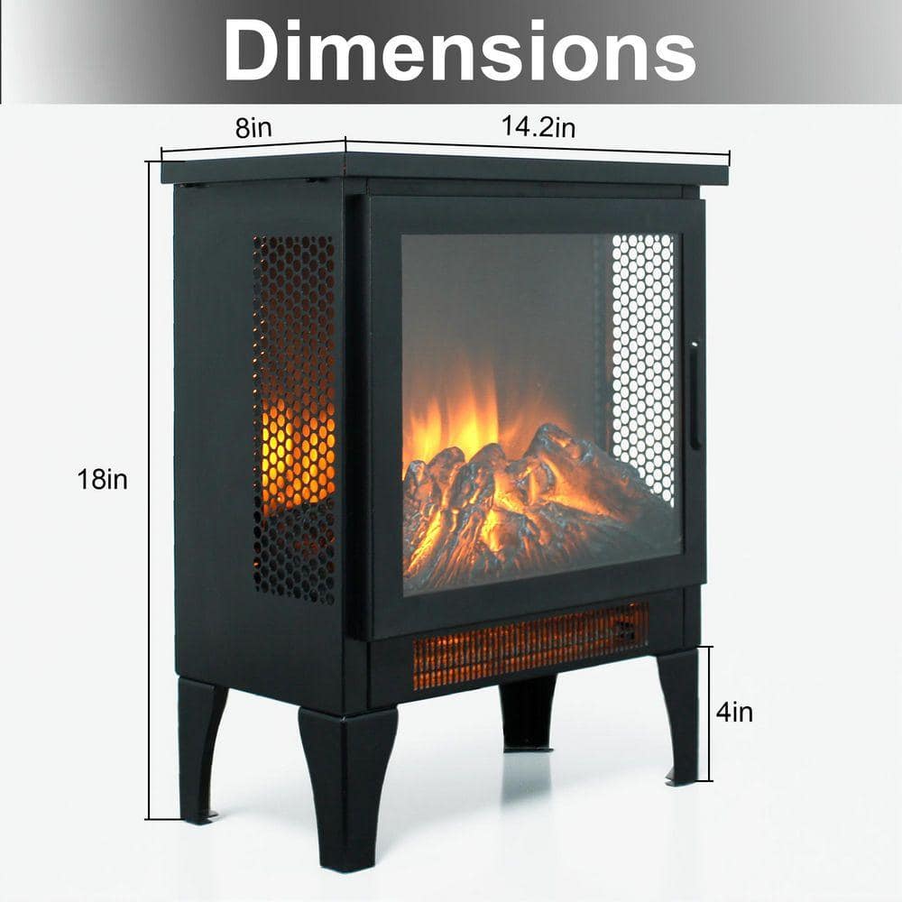 SUNRINX 14.2 in. Freestanding Sheet Metal with Infrared Quartz Electric Fireplace with 3D Flame in Antique Black (3)