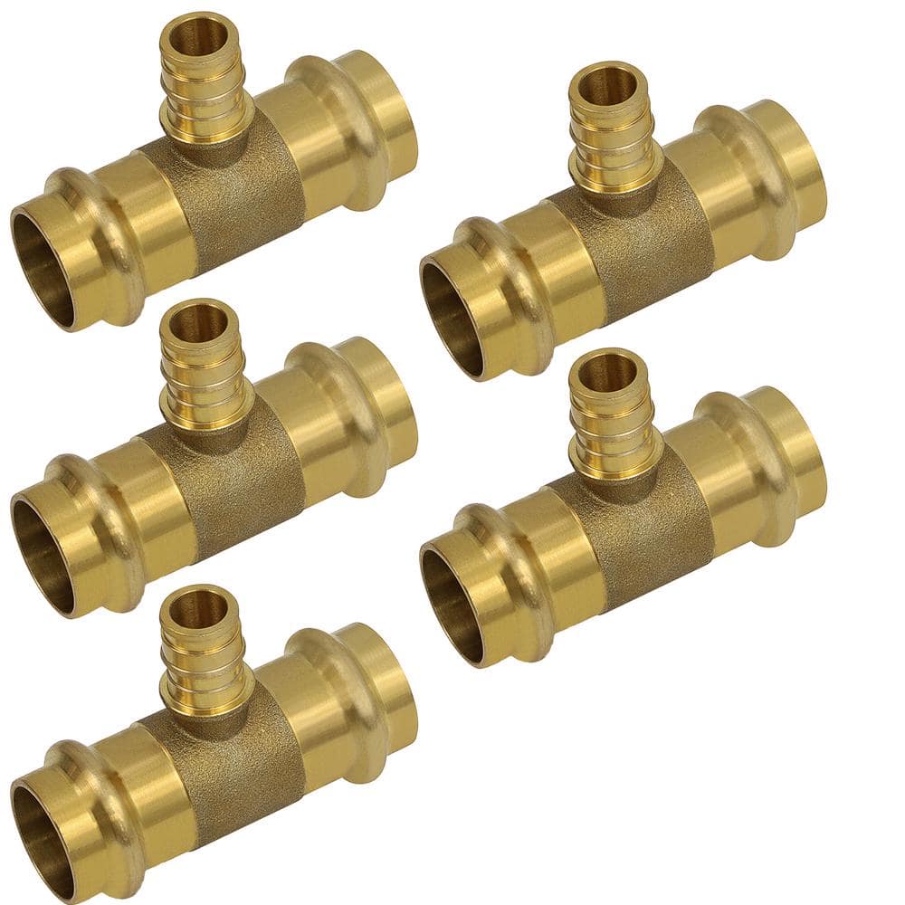 PLUMBFLEX 3/4 in. Pex A 1-1/4 in. Press Lead Free Brass Tee Pipe Fitting (Pack of) (1)