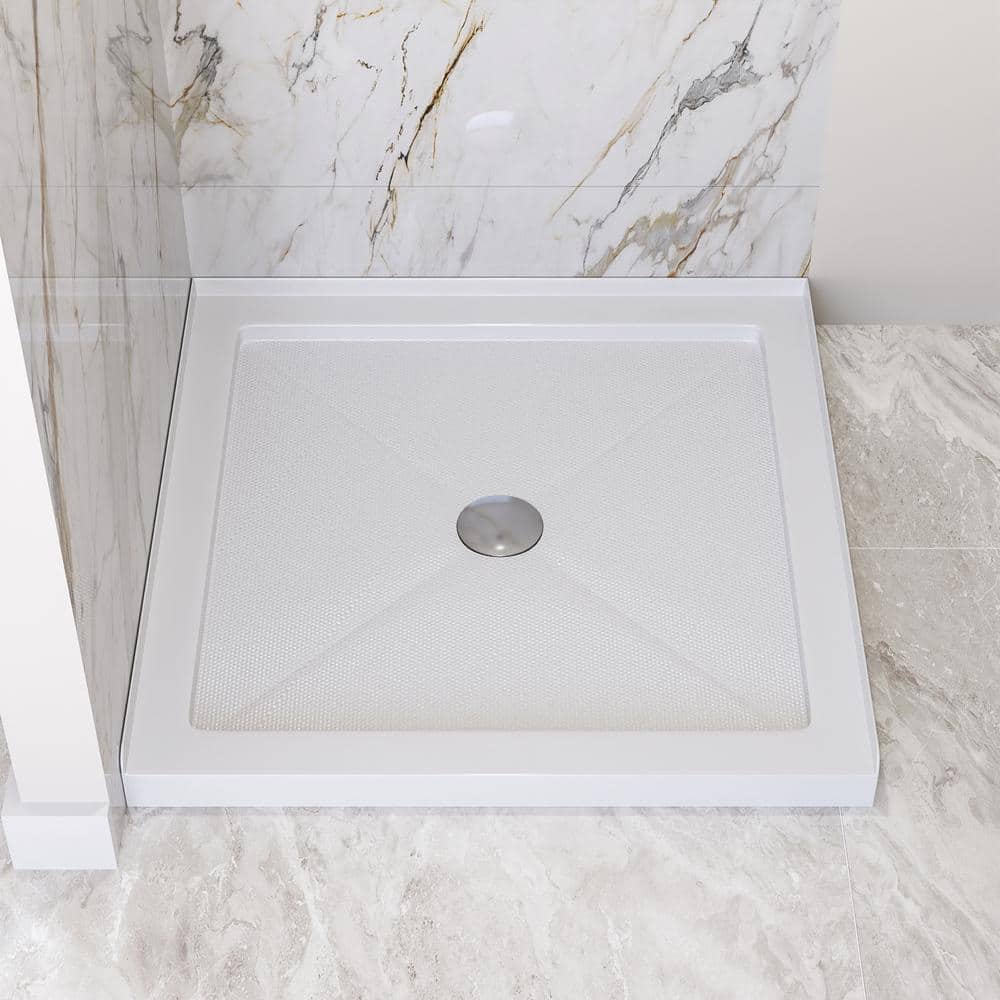 DEERVALLEY 35 in. L x 35 in. W Acrylic Single Threshold Alcove Shower Pan Base in White with Center Drain and Low-Profile Threshold (1)