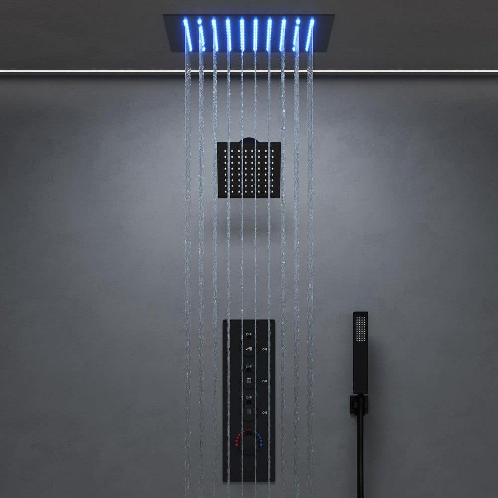 GRANDJOY 1 Handle 12 in. LED Mood Light Shower Faucet, Dual Ceiling Mount and Handheld, Spray Features, 2.5 GPM Brushed Gold