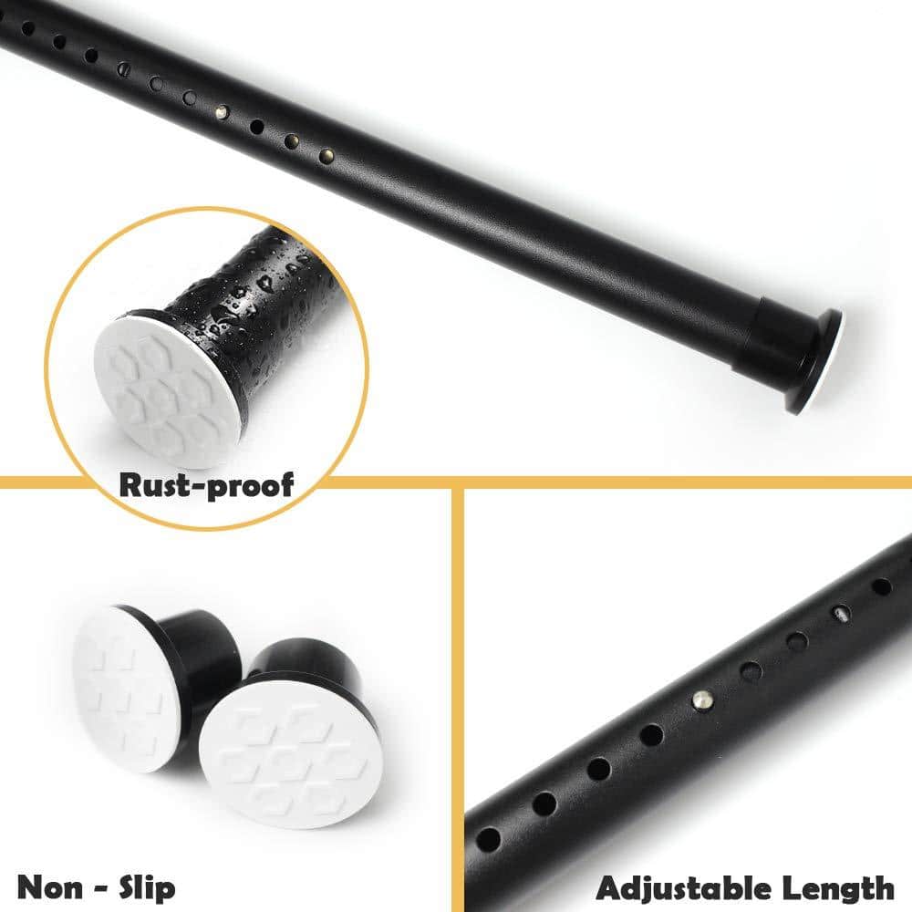 Unbranded Tension Shower Curtain Rod Adjustable 63-82.7 in. Spring No-Drill Non-Slip Stainless Steel in Matte Black (3)