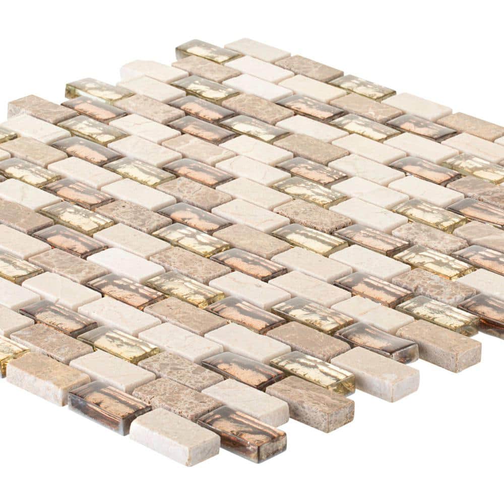 Jeffrey Court Molten 11.875 in. x 11.25 in. Interlocking Cream Glass/Cream and Emperador Marble Mosaic Tile (.927 sq. ft./Each) (4)