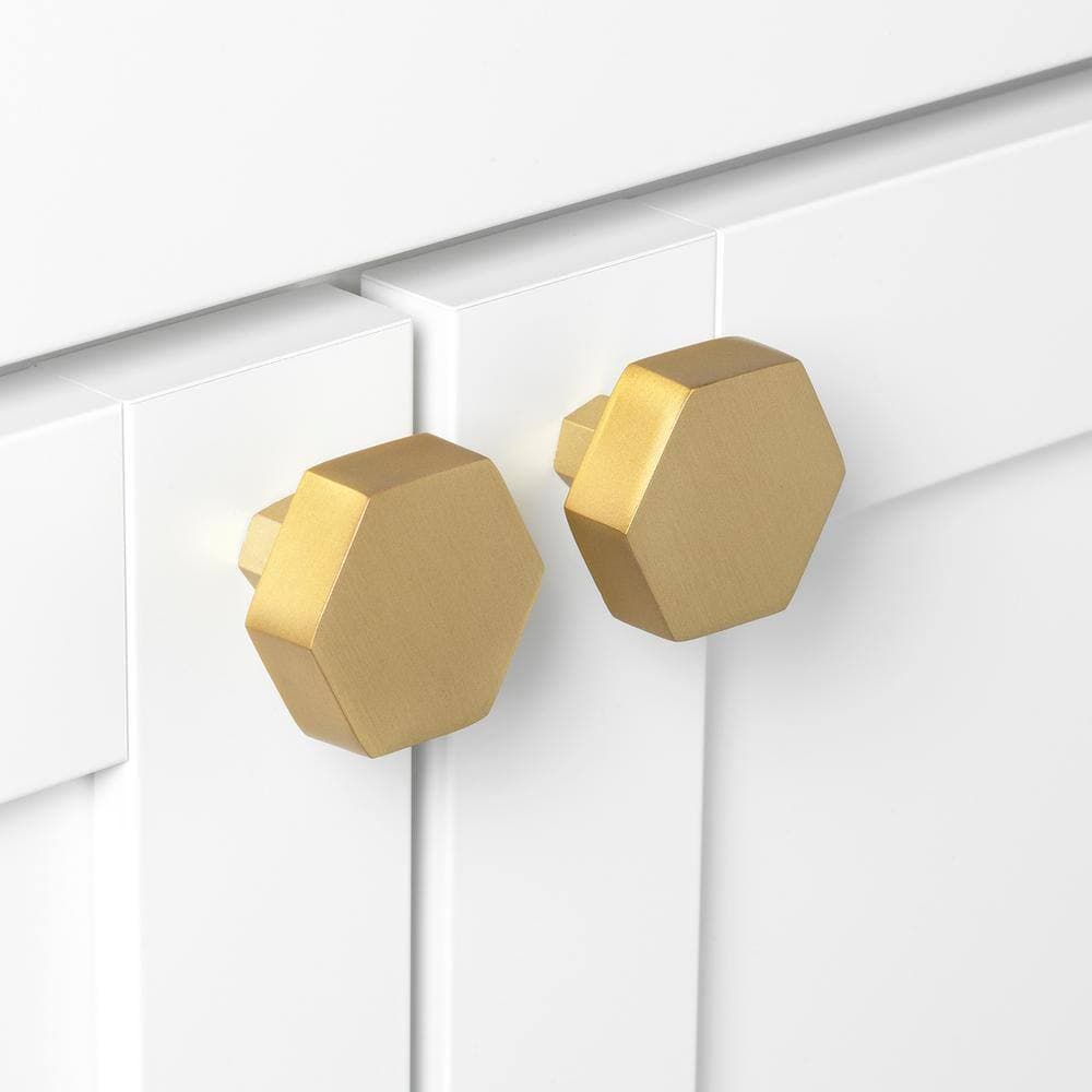GlideRite 1-1/2 in. Satin Gold Solid Hexagon Cabinet Drawer Knobs (10-Pack) (3)