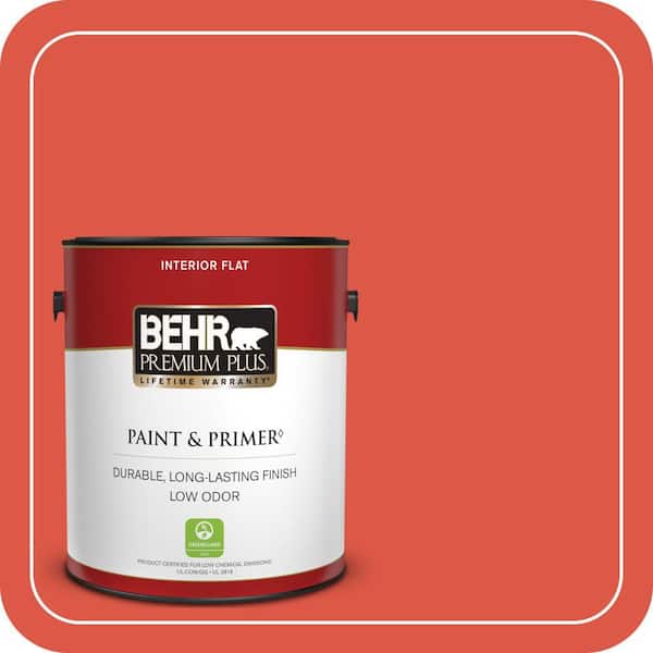 BEHR PREMIUM PLUS 1 gal. #T12-7 Red Wire Flat Low Odor Interior Paint & Primer (2)