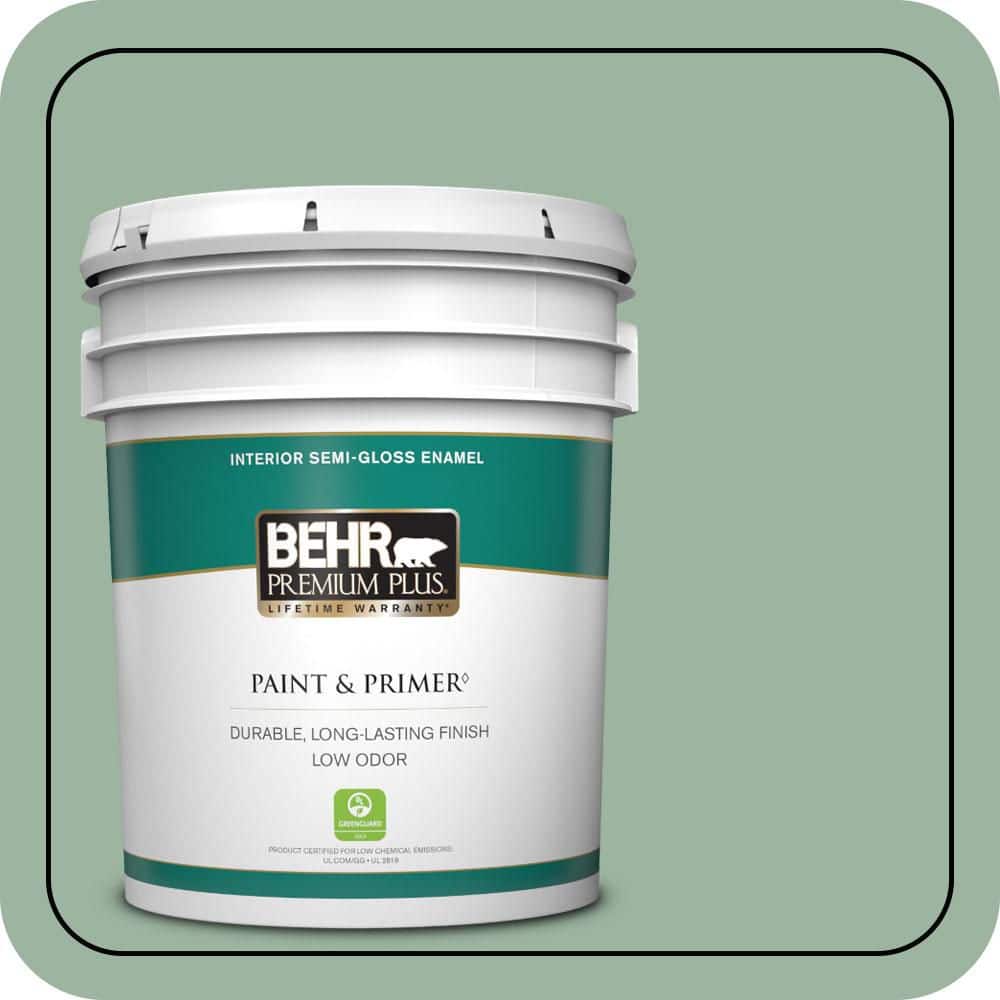 BEHR PREMIUM PLUS 5 gal. #S410-4 Copper Patina Semi-Gloss Enamel Low Odor Interior Paint & Primer