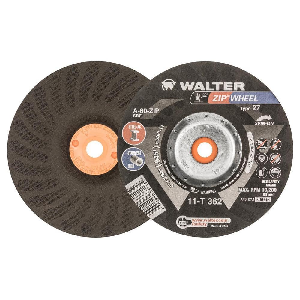 WALTER SURFACE TECHNOLOGIES Zip Wheel 6 in. x 5/8-11 in. Arbor x 3/64 in. T27S High Performance Cutting with Spin-On System (25-Pack)