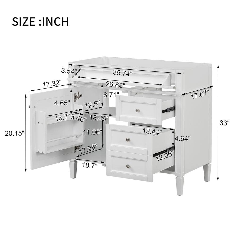 Unbranded 36 in. Modern Freestanding Solid Wood Bath Vanity Cabinet without Top in White with Drawers and Doors (2)