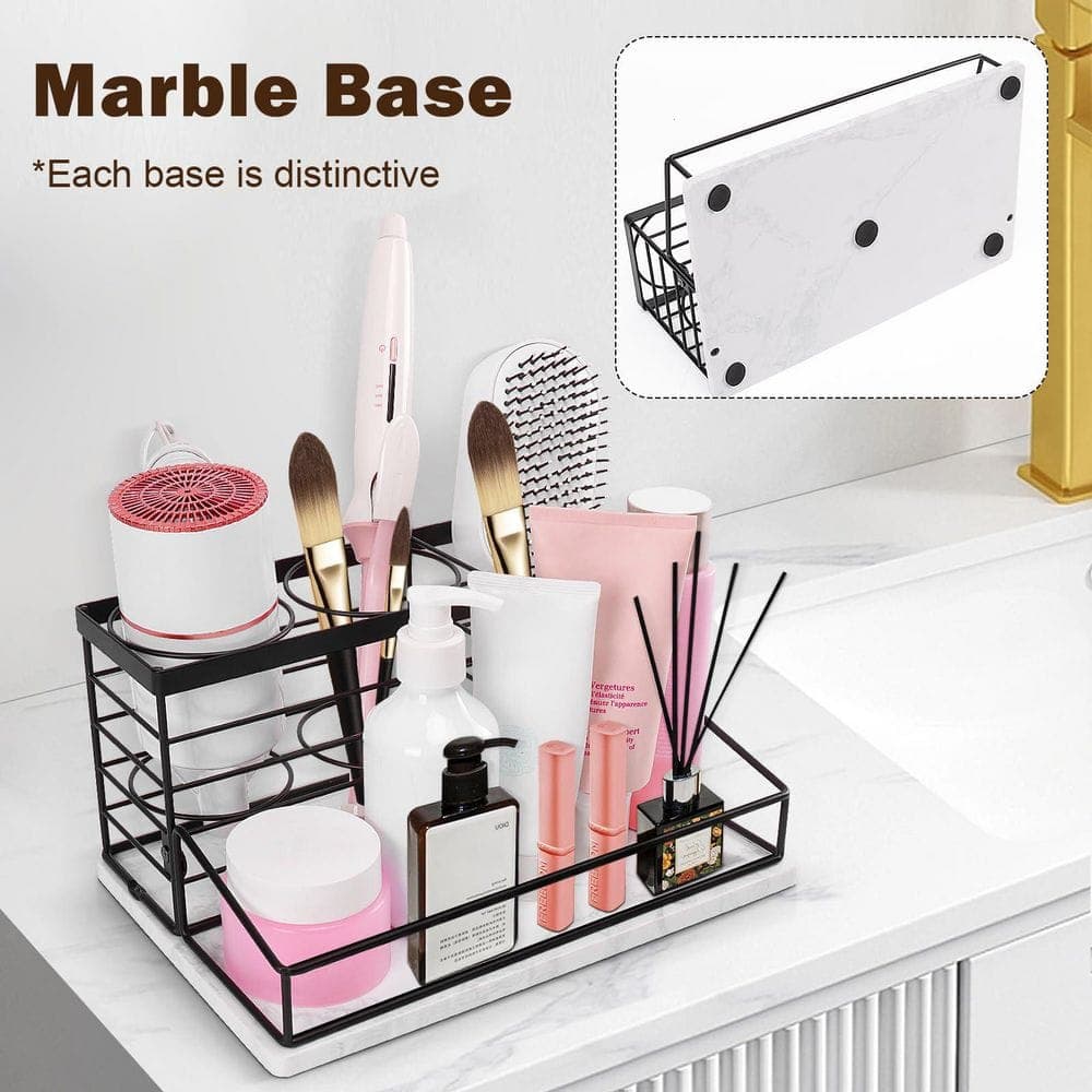 Wudkey 12 in. W Hair Tool Organizer in Marble-Black, Vanity and Bath Counter Storage for Hair Dryers, Styling Tools, Toiletries (3)