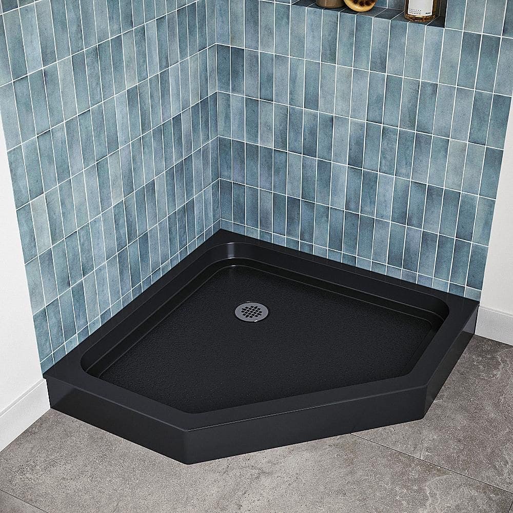 Streamline GB-2627-512-BL 36 in. x 36 in. Corner Acrylic Shower Pan Base in Glossy Black with Center Drain, Drain Included (2)