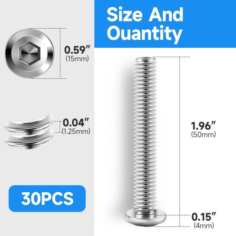 MYWISH M8 x 50 mm Stainless Steel Hex Button Head Socket Cap Screws (30-Pack) (2)