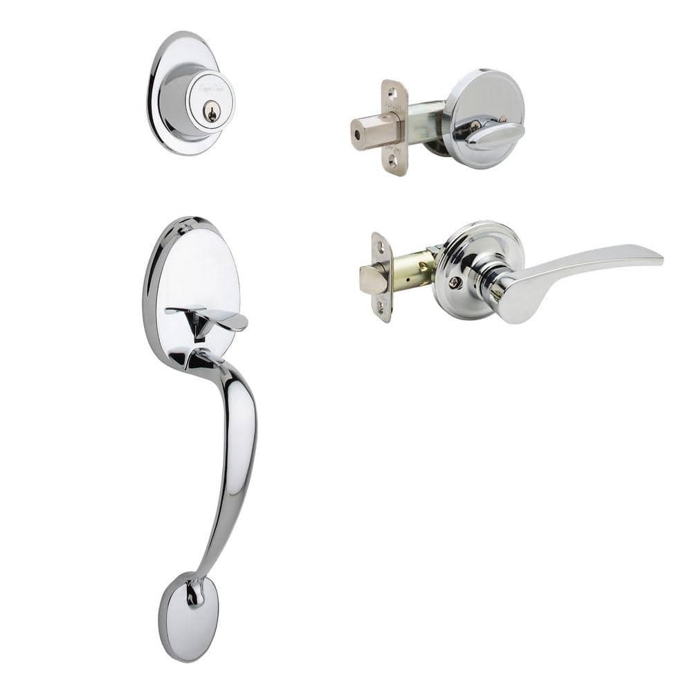Copper Creek Mid Century Modern Polished Stainless Door Handleset with Left Hand Scandinavian Handle Trim (1)