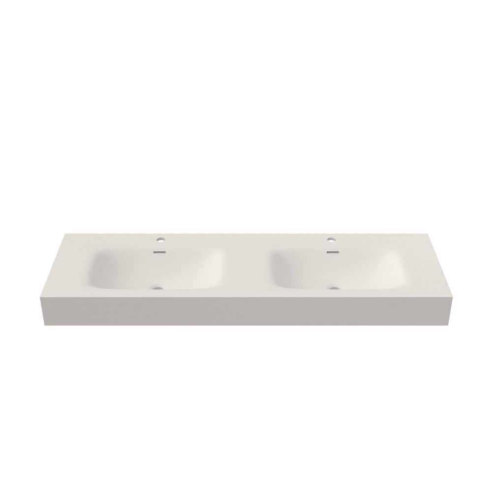 CASAINC 59 in. W x 18 in. D Solid Surface Wall-Mounted Bathroom Vanity Top with Integrated Double Sink in Matte White (1)