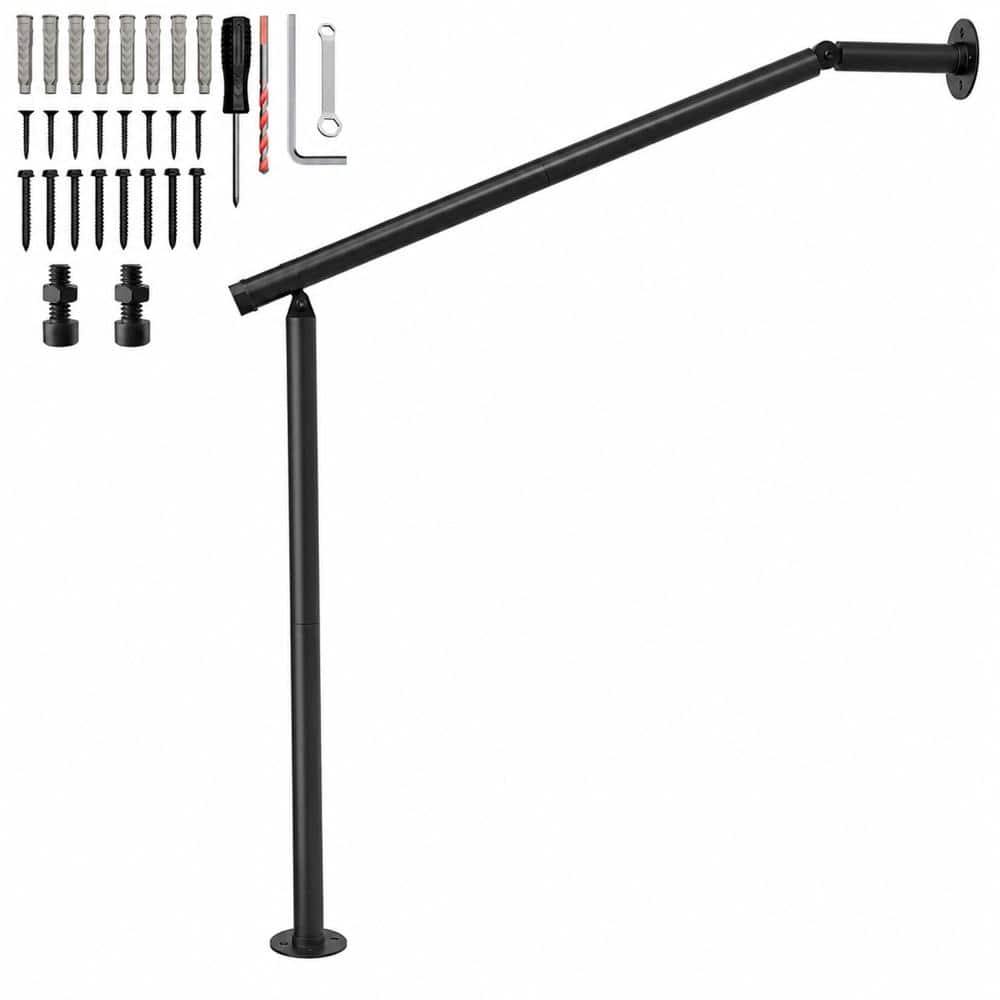 Unbranded 2 to 3 Step Outdoor Stair Handrail Wall and Floor Mounted Wrought Iron Rail Kit for Porch Deck Indoor Stairs (1)