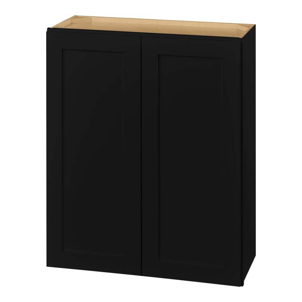 Hampton Bay Avondale 30 in. W x 12 in. D x 36 in. H Ready to Assemble Plywood Shaker Wall Kitchen Cabinet in Raven Black