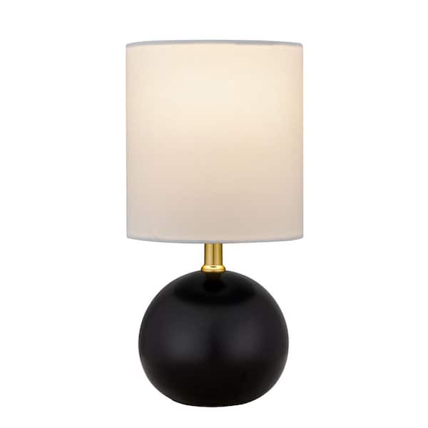 Quoizel Corin 12 in. Matte Black and Painted Gold Modern Table Lamp with White Fabric Drum Shade