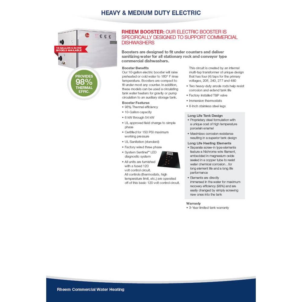 Rheem 208-Volt kW 3-Phase Electric Booster Commercial Water Heater (3)