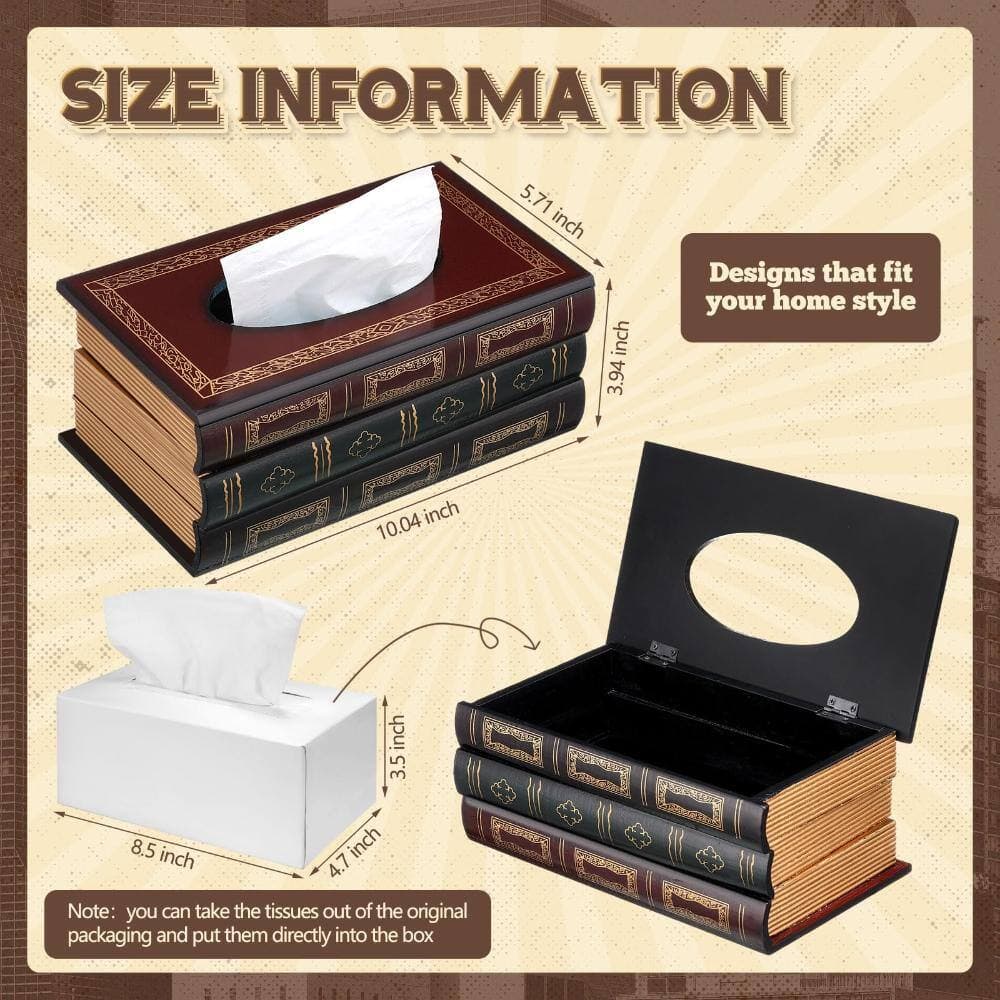 Unbranded 2-Pack Retro Book Tissue Box Cover Rectangular Antique Novelty Holder for Bathroom Living Room Office (2)