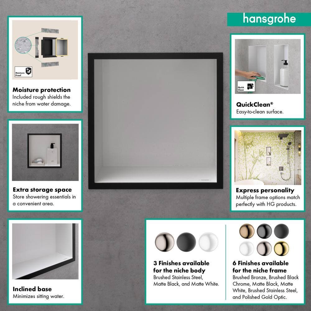 Hansgrohe XtraStoris Individual 15 in. W x 15 in. H x 4 in. D Stainless Steel Shower Niche in Brushed Stainless Steel (2)
