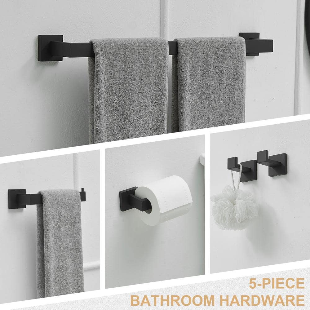 HOMEMYSTIQUE 5-Piece Bath Hardware Set with Towel Bar Towel Hook Toilet Paper Holder (2)