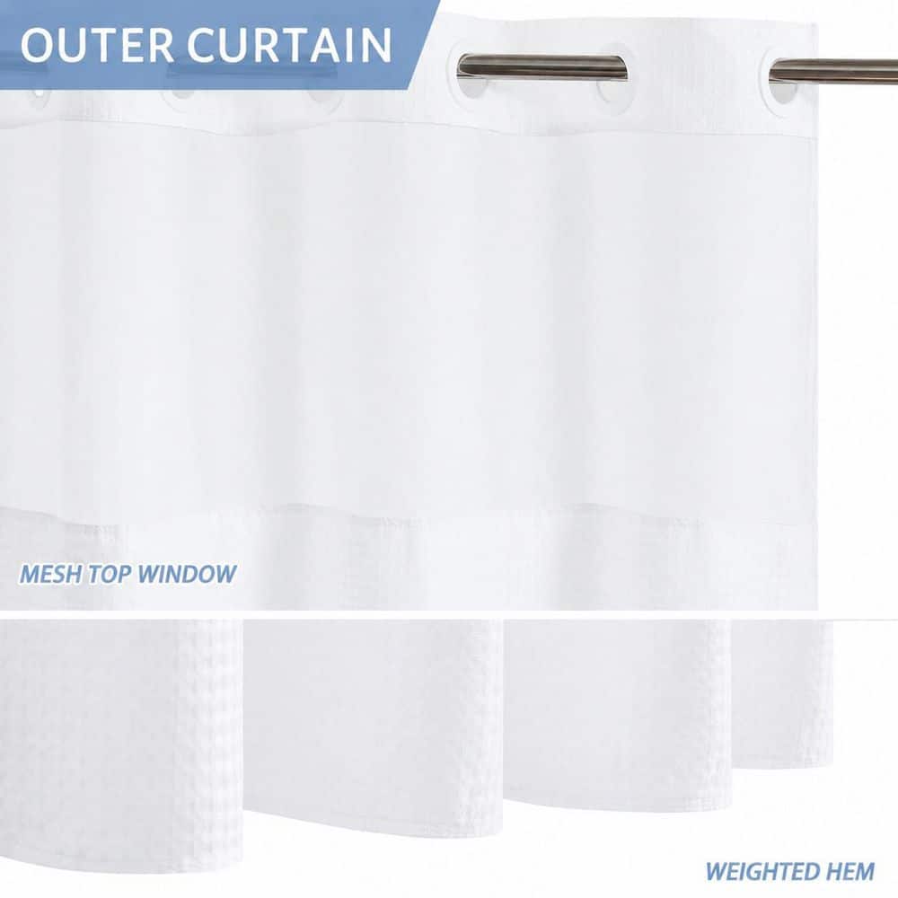 Anqtovp 71 in. W x 75 in. L Polyester Waffle Weave Shower Curtain Set White Hotel Style Water Resistant Machine Washable (2)