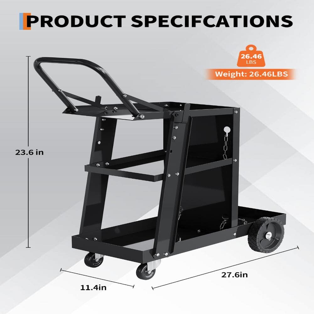 Unbranded 3-Tier Steel Welding Cart with Higher Handle, Industrial Welder Utility Cart for Workshop and Equipment Storage (2)