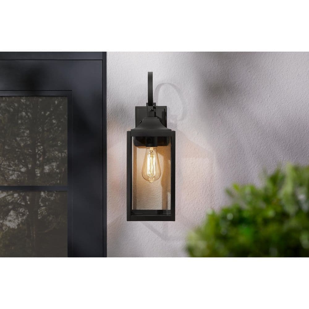 Home Decorators Collection Havenridge 19 in. 1-Light Matte Black Hardwired Outdoor Wall Light Lantern Sconce with Clear Glass (1-Pack)
