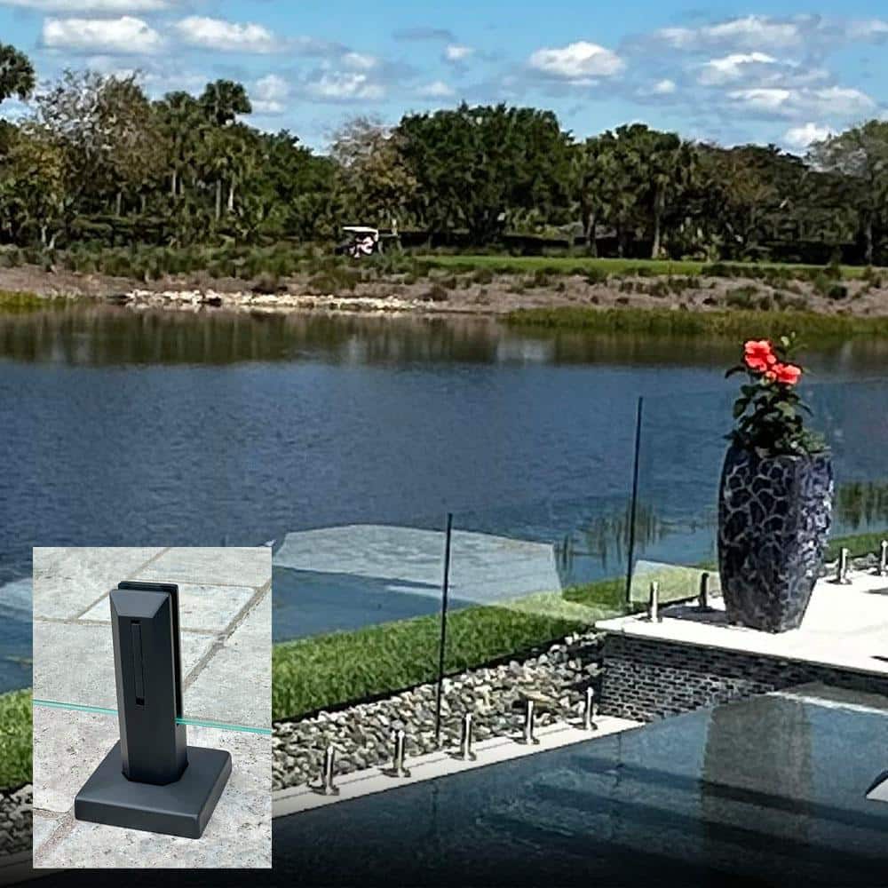 ClearView GLASS RAILINGS 24 in. 39 in. CVGR Hercules Glass Panel with 2-Square Matte Black Spigots Per Panel