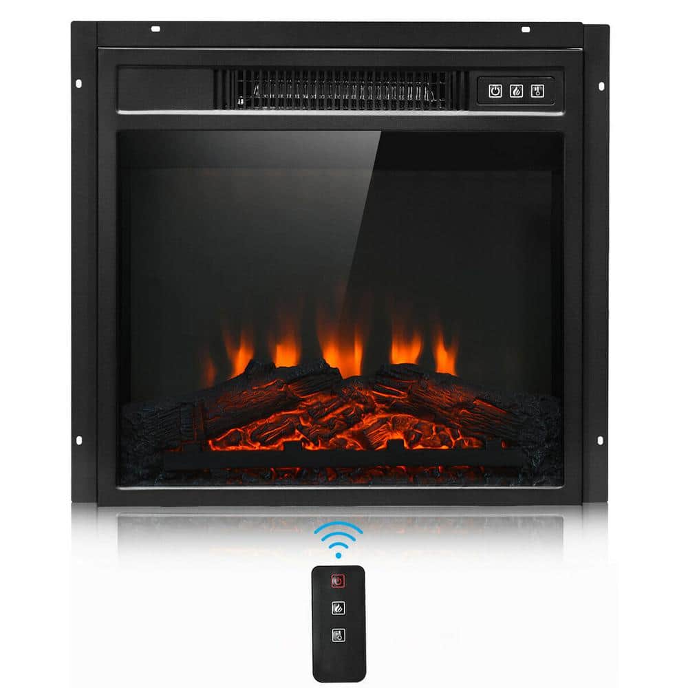Gymax 18 in. 1400-Watt Electric Fireplace Freestanding and Wall-Mounted Heater Log Flame Remote Black (3)