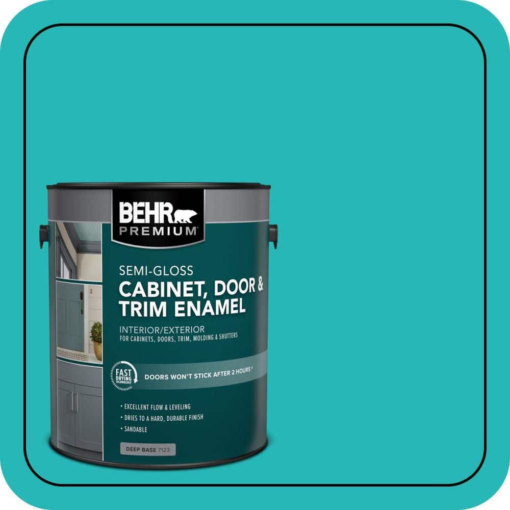 BEHR PREMIUM 1 gal. #MQ4-21 Caicos Turquoise Semi-Gloss Enamel Interior/Exterior Cabinet, Door & Trim Paint