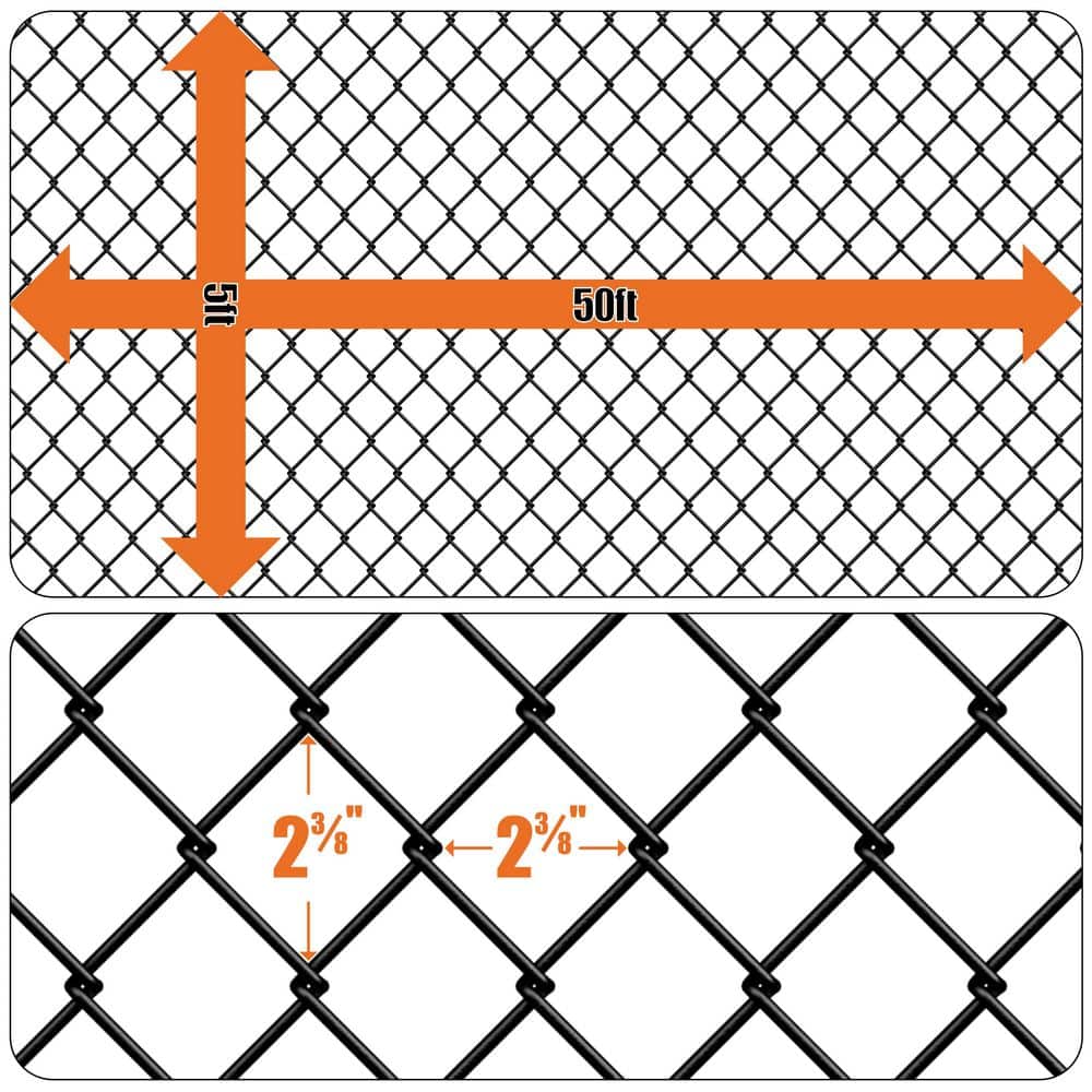Fencer Wire 5 ft. x 50 ft. Black Vinyl Coated Galvanized Steel 9-Gauge Chain Link Fabric Roll (3)