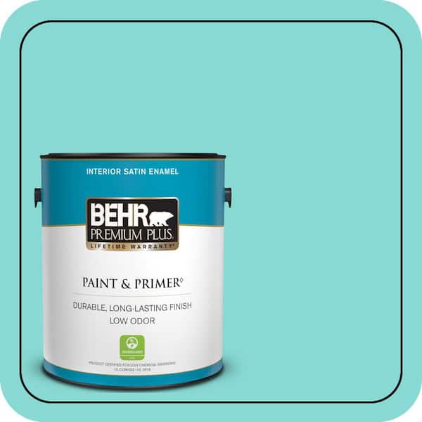 BEHR PREMIUM PLUS 1 gal. #P450-3 Rainwater Satin Enamel Low Odor Interior Paint & Primer (2)