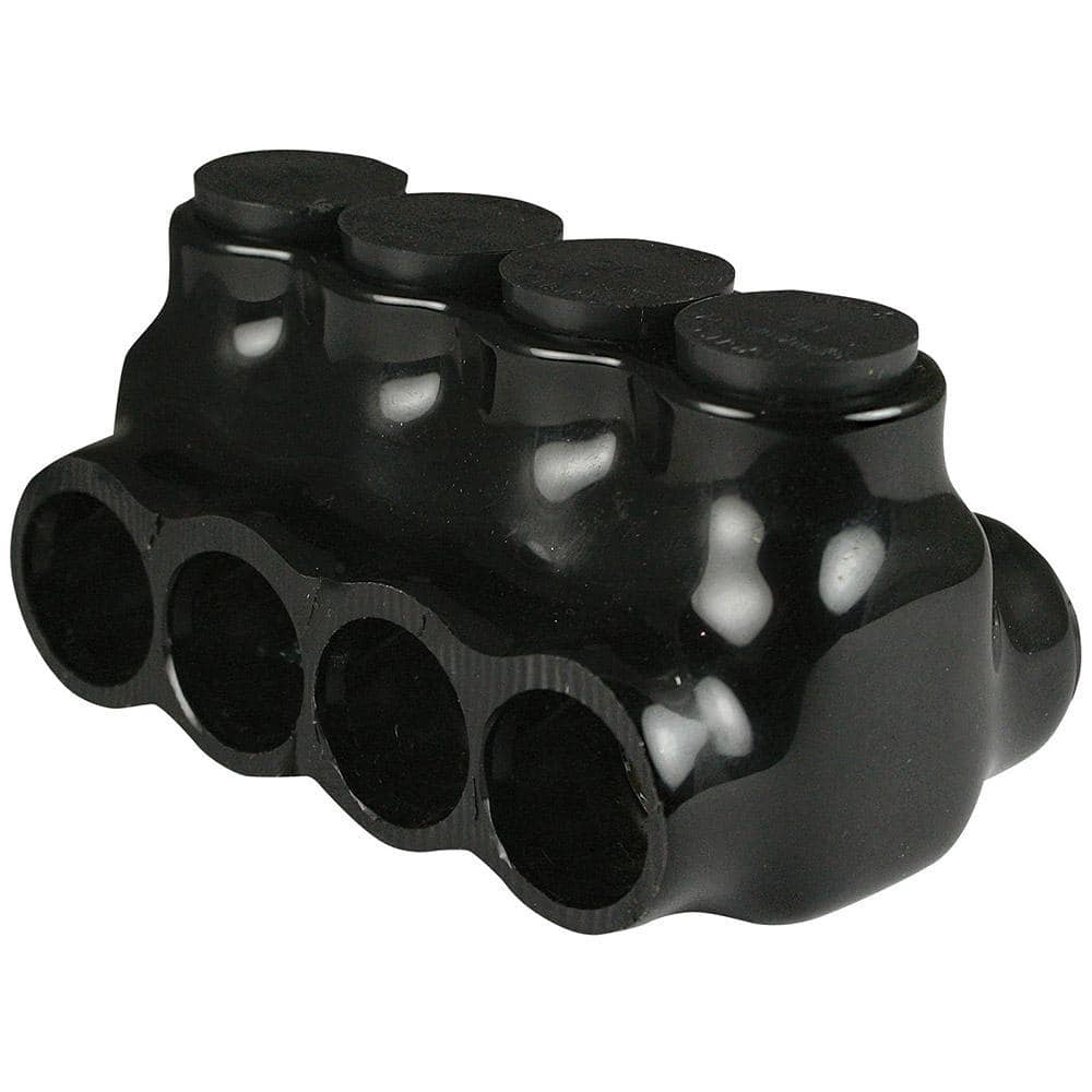 ASI 6 - 3/0 AWG 4-Ports 600-Volt UL 486 Multi-Tap Connector Insulated Dual Sided Entry, Black (1)