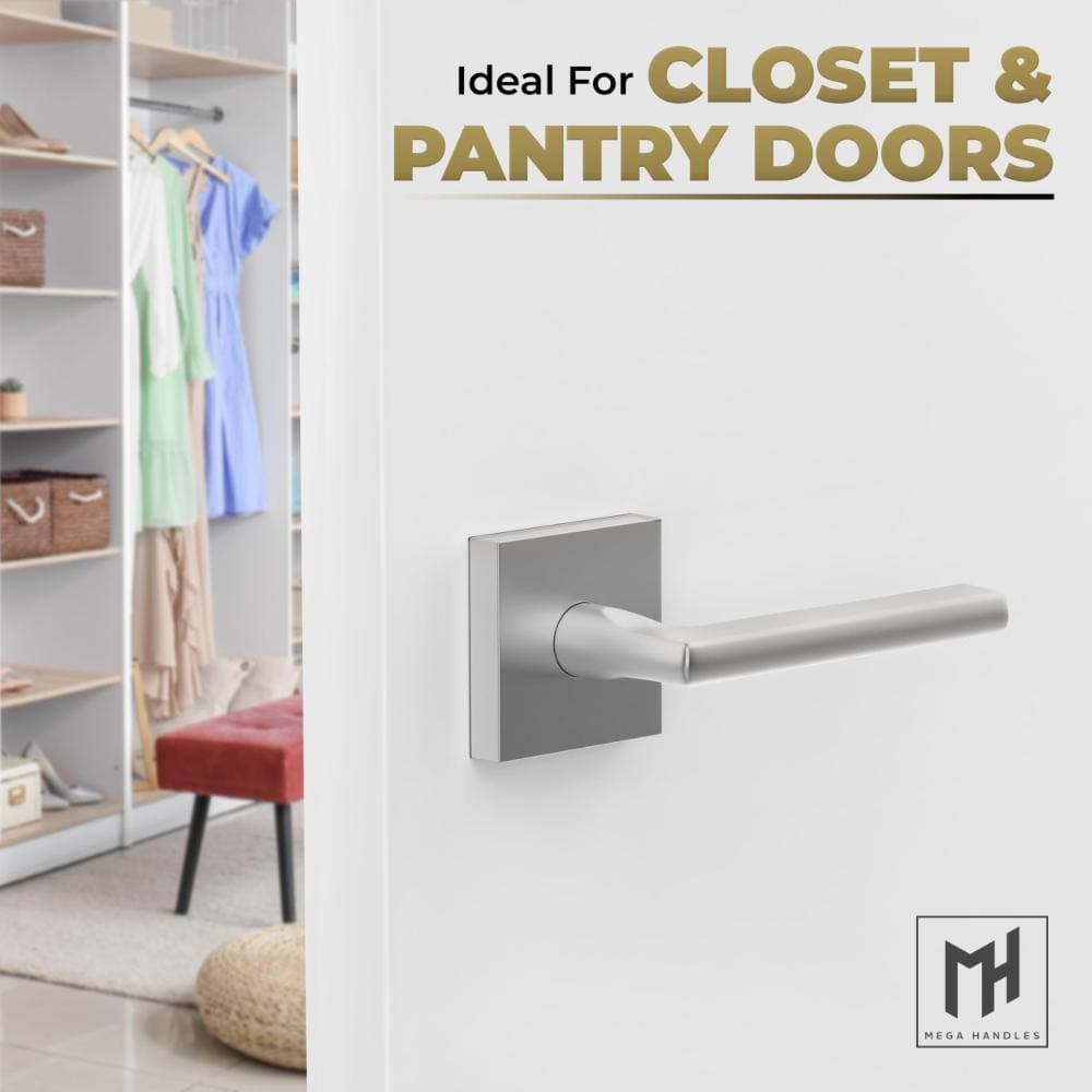 Mega Handles Prime Dummy Lever Door Handle Closet or French Doors Non-Turning - Satin Nickel (2 Pack) 5" (2)