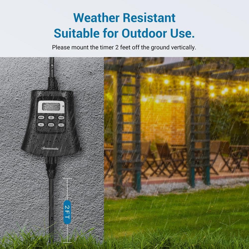 DEWENWILS Outdoor Digital Timer, 7-Day Programmable Plug in Timer with 3-Grounded Outlets for Landscape String Light (3)