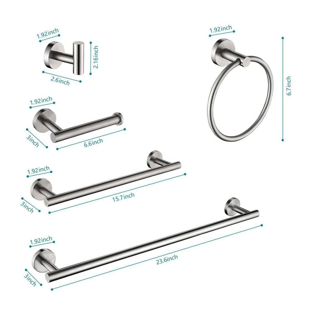 LIVACA 9-Piece Bathroom Hardware Set with Towel Bar, Paper Holder and Hooks in Brushed Nickel Stainless Steel for Modern (2)