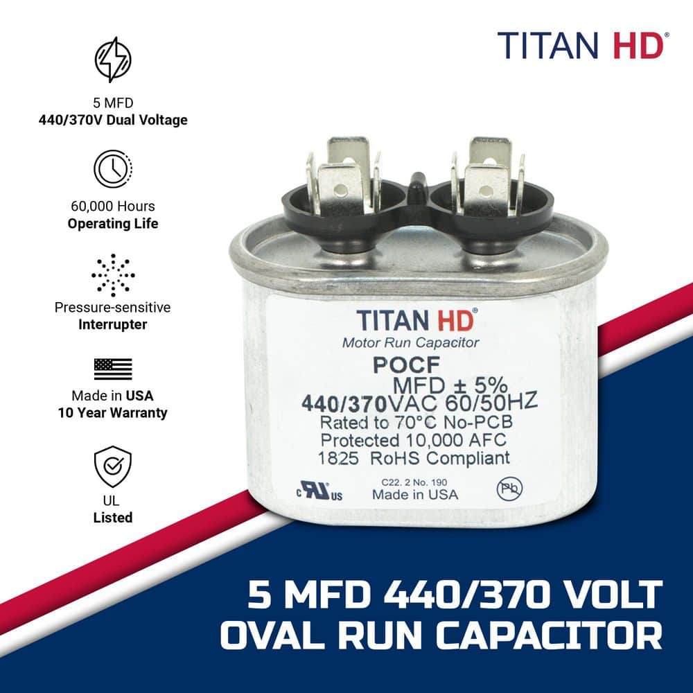 TITAN HD 5 MFD 440/370V Dual Voltage Oval Run Capacitor (2)