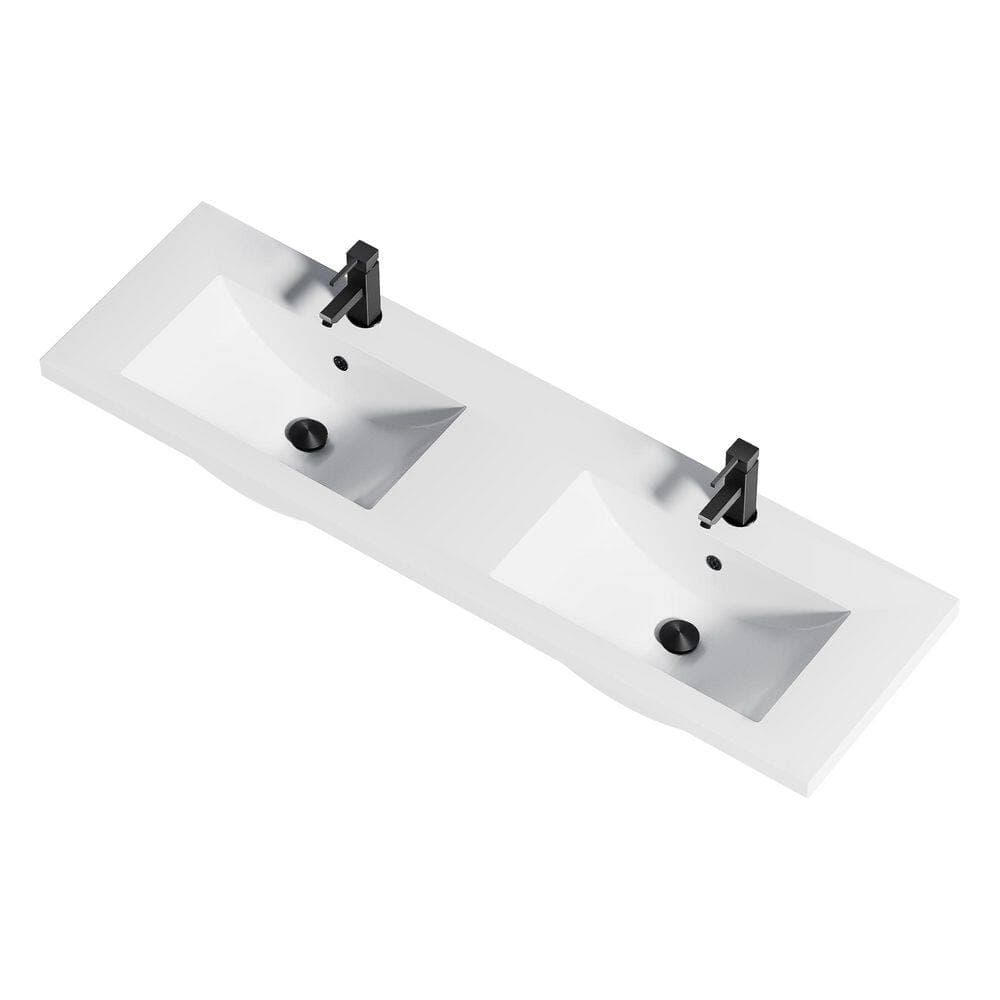 eclife 48 in. W x 18.1 in D Drop-In SMC Double Bathroom Sink in White with Zinc Alloy Faucet Pop Up Drain Set (2)