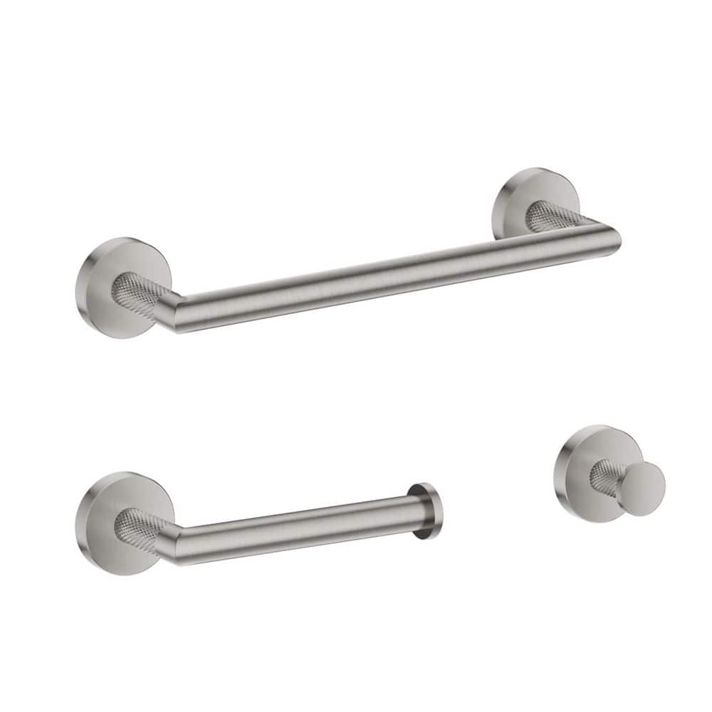 BWE 3-Piece Bath Hardware with Towel Bar Towel Hook and Toilet Paper Holder Set in Brushed Nickel (1)