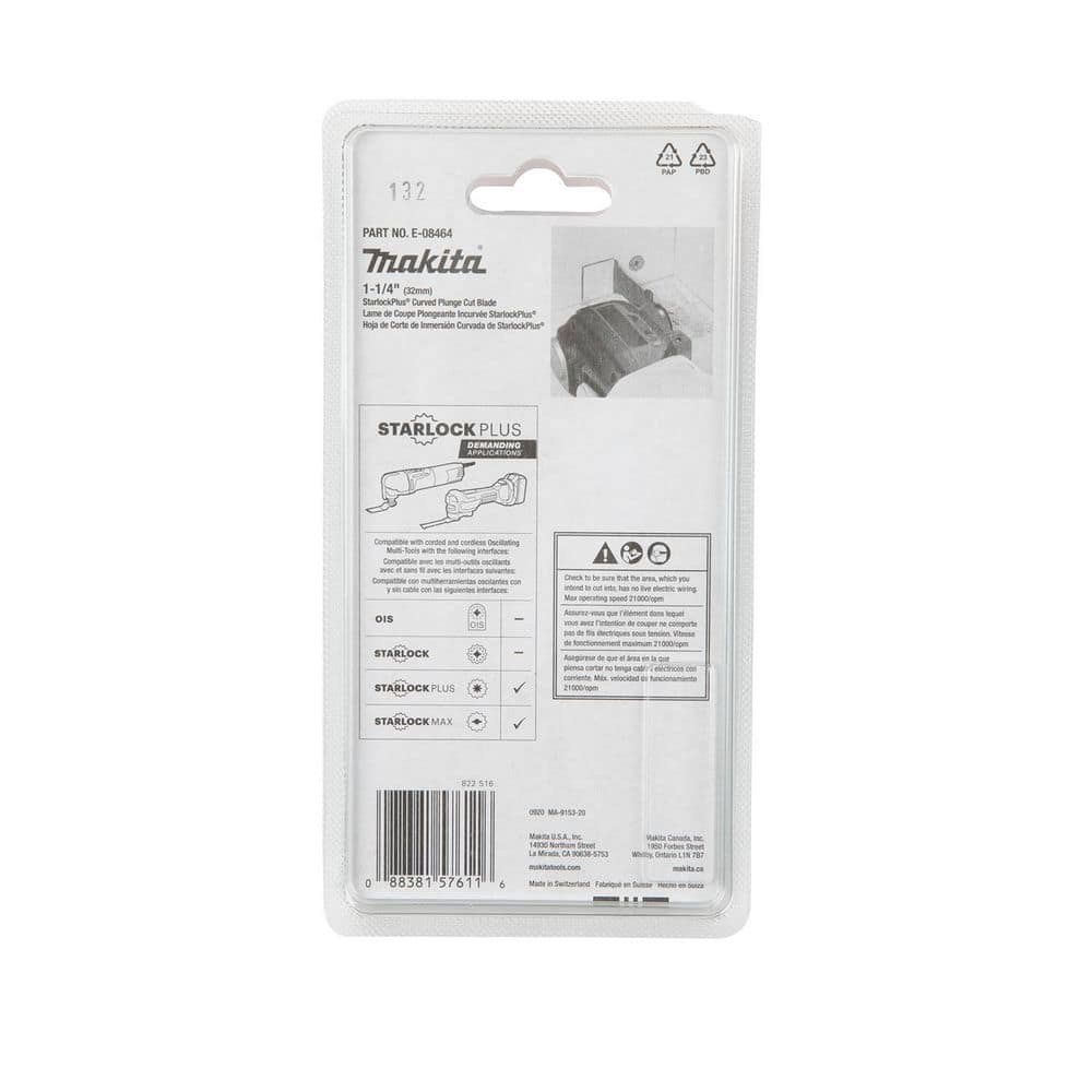 Makita StarlockPlus Oscillating Multi-Tool 1-1/4 in. Bi-Metal Curved Plunge Cut Blade for Wood and Metal Cutting (3)