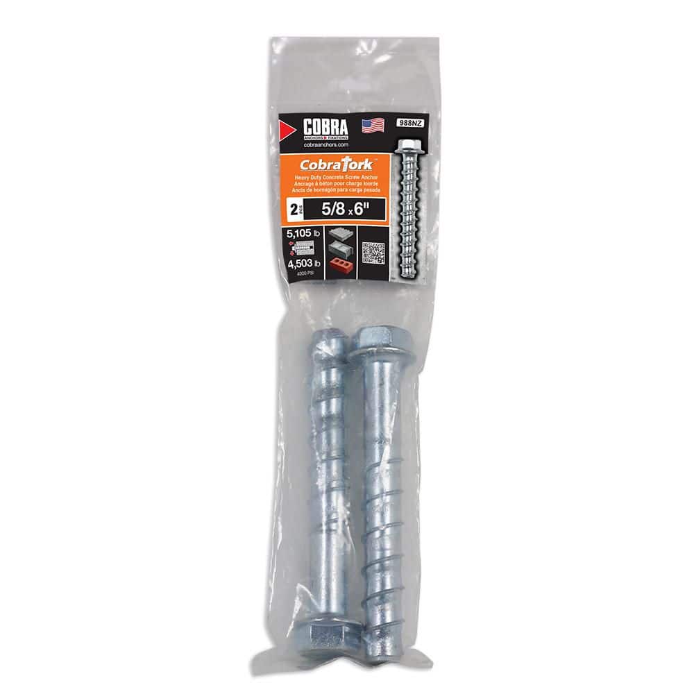 Cobra Anchors CobraTork 5/8 in. x 6 in. Zinc Plated Concrete Screw Anchors (2-Pack)