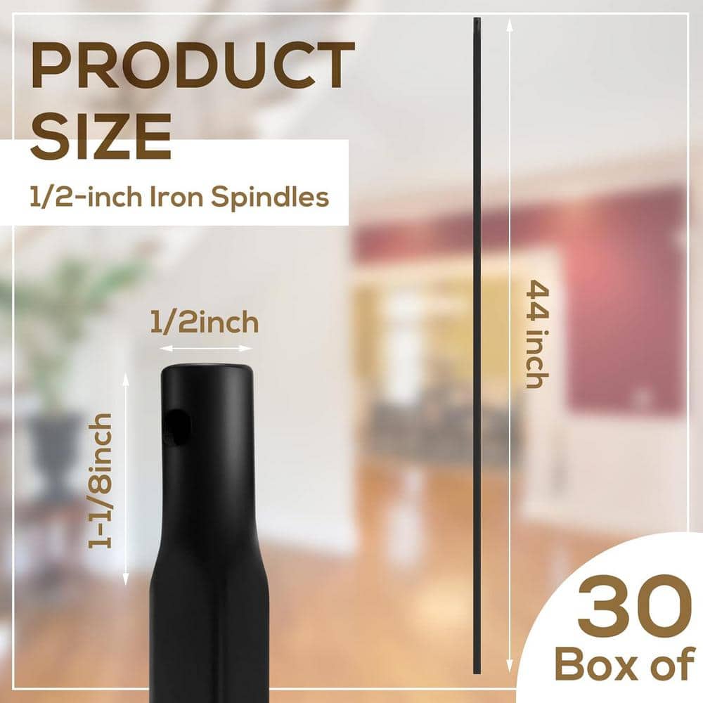 Afoxsos 44 in. x 1 in. Wrought Iron Plain Hollow Iron Spindles Deck Balusters in Black-(30-Pack) (2)