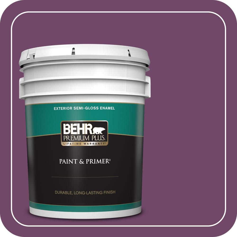 BEHR PREMIUM PLUS 5 gal. #S-G-680 Raspberry Mousse Semi-Gloss Enamel Exterior Paint & Primer