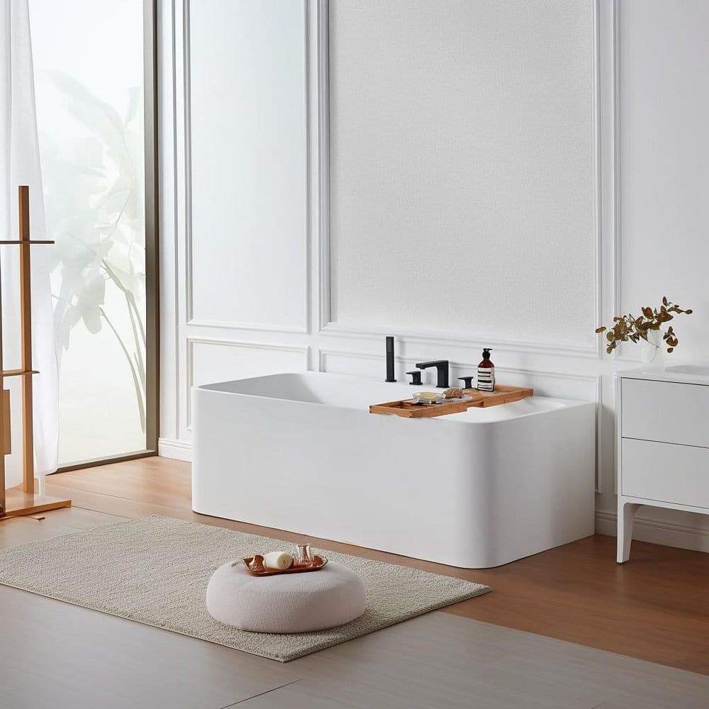 ACE DECOR 31.5 in. Solid Surface Stone Resin Freestanding Bath Tub, Soaking Bathtub with Center Drain (2)