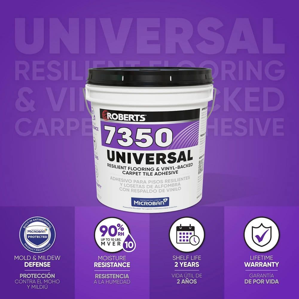 ROBERTS 7350 4 Gal. 8-10 Hour Dry Time Universal Resilient Flooring, Vinyl-Backed Carpet Tile Floor Adhesive in Off White (3)