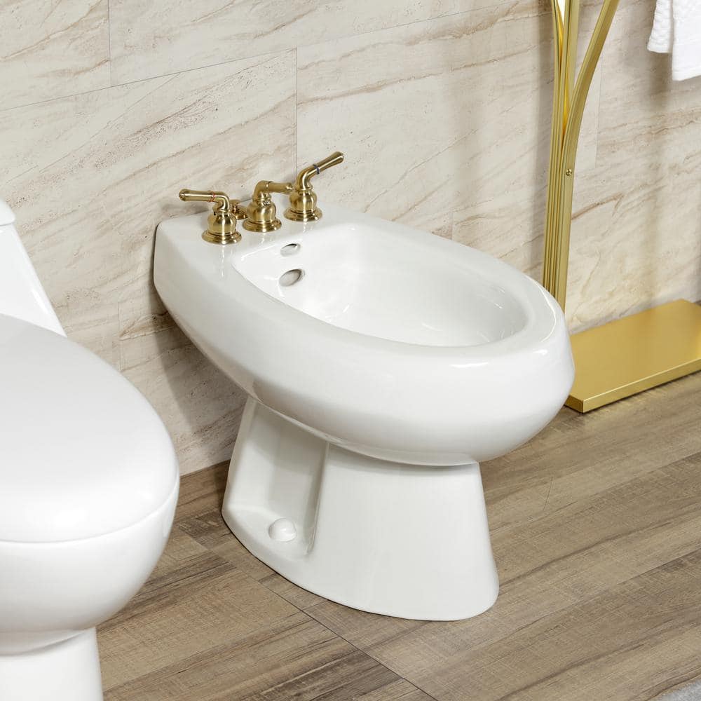 Kingston Brass Magellan 3-Handle Bidet Faucet with Brass Pop-Up in Brushed Brass (3)