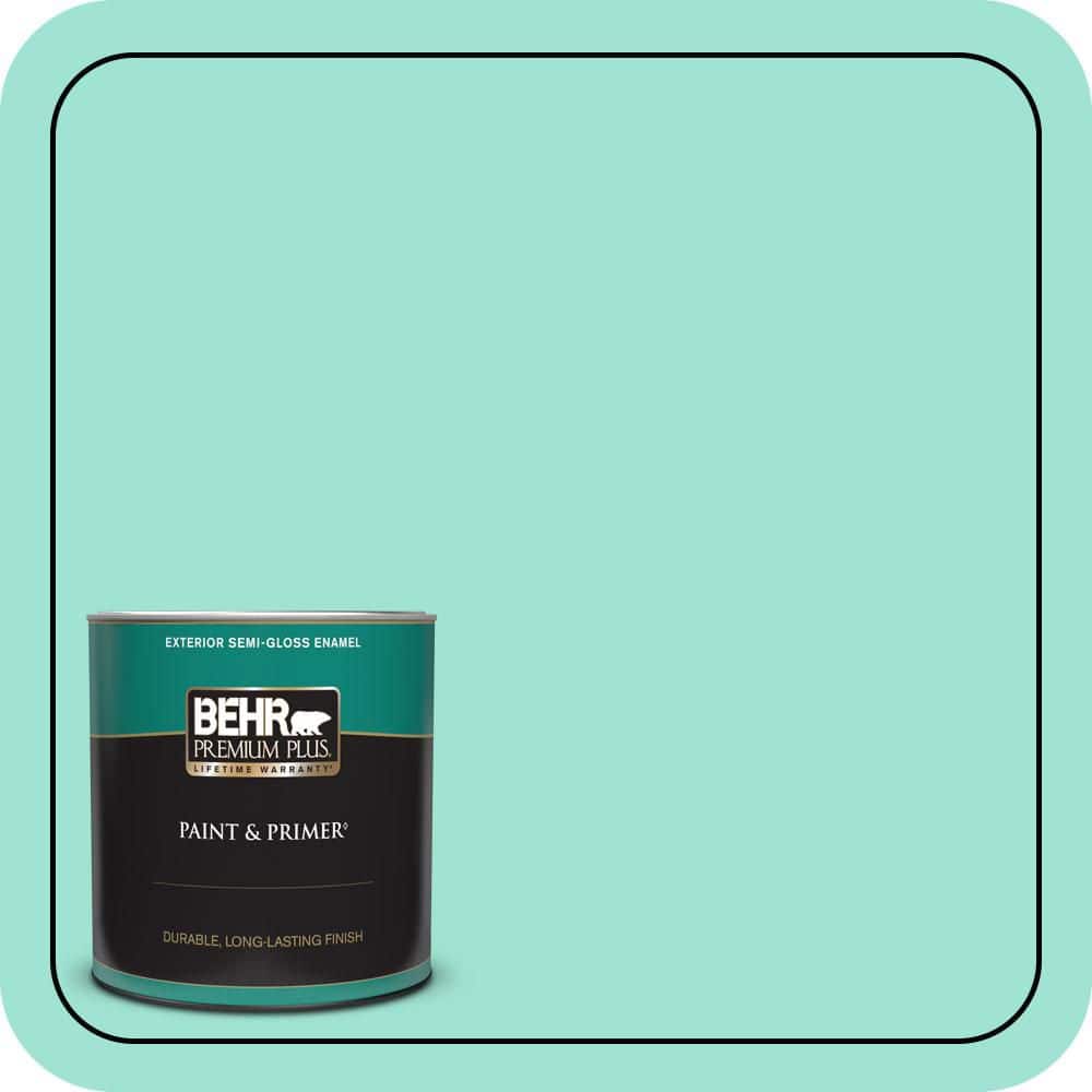 BEHR PREMIUM PLUS 1 qt. #P430-2 Aqua Wish Semi-Gloss Enamel Exterior Paint & Primer