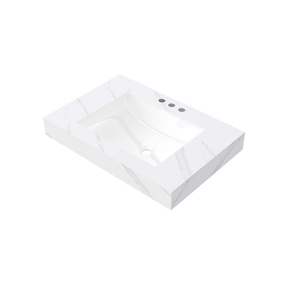 LIVACA 30 in. 19 in. Drop-In Sink Bathroom Sink in Carrara White with Sintered Stone Countertop and Ceramic Basin (1)