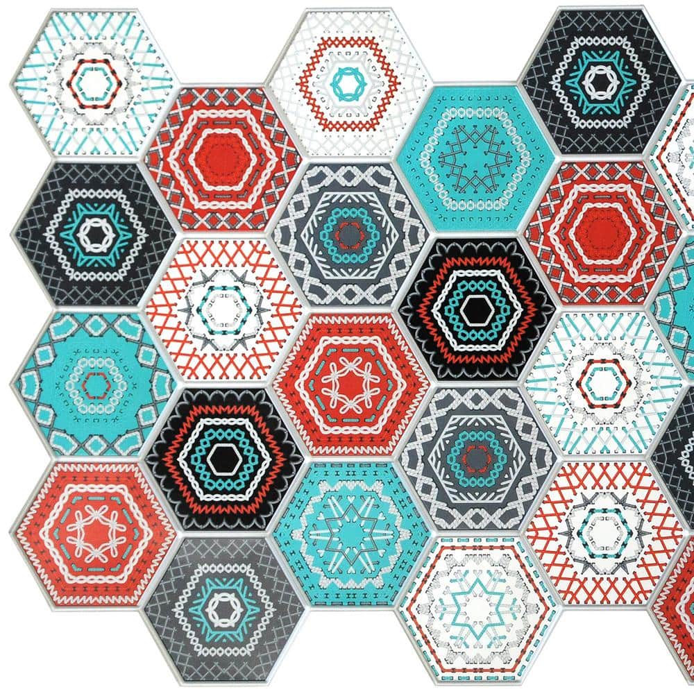 Dundee Deco 3D Falkirk Retro 1/100 in. x 38 in. x 19 in. Multicolor Faux Hexagon Mosaic PVC Decorative Wall Paneling (5-Pack)